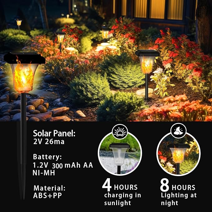 Swingers Solar Lights Outdoor,LED Solar Torch Lights with Flickering Flame,Waterproof Outdoor Garden Light for Christmas, Garden, Landscape, Path, Yard, Patio (8)