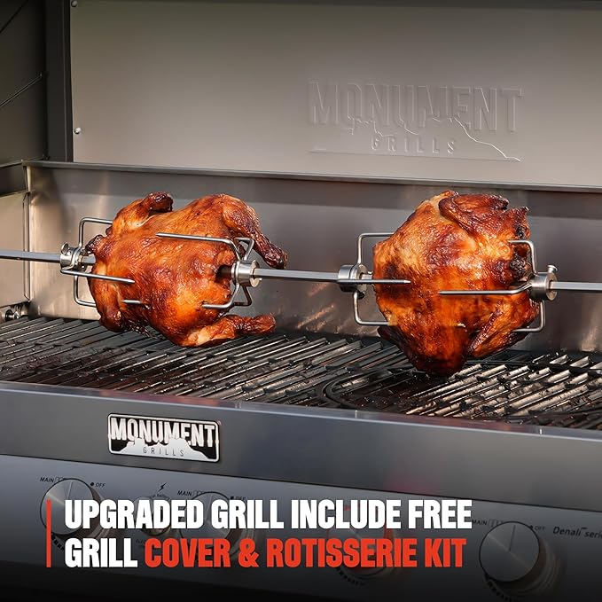 Monument Grills 6+1 Burner Smart Tech Propane Gas Grill, Denali 605Pro Stainless Steel Grill 78,000 BTU Outdoor Patio Barbecue Grill with Side Sear Burner, Knob Control, Cover and Rotisserie Kit