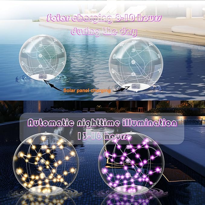 Solar Pool Lights Floating,Waterproof Magic LED Pool Decor with 7 Color Changing, Auto On/Off at Night,No Batteries Needed, Rechargeable for Outdoor Pools, Hot Tubs, Garden & Party Decor [4 Pack]