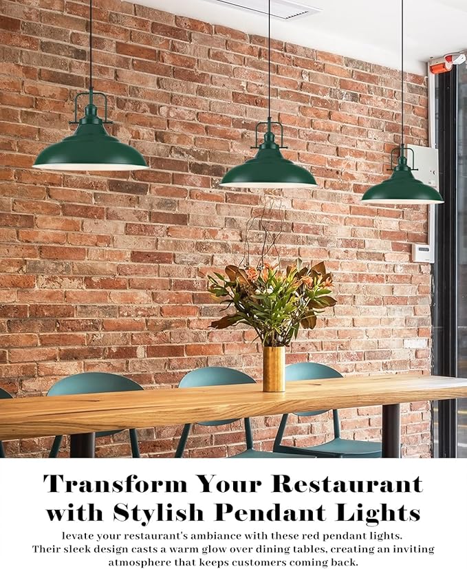 Green Pendant Light Kitchen Island, 16 Inch Large Pendant Lights, Industrial Pendant Lights, Vintage Farmhouse Pendant Light for Kitchen Island, Dining Room, Hallway (1 Pack)