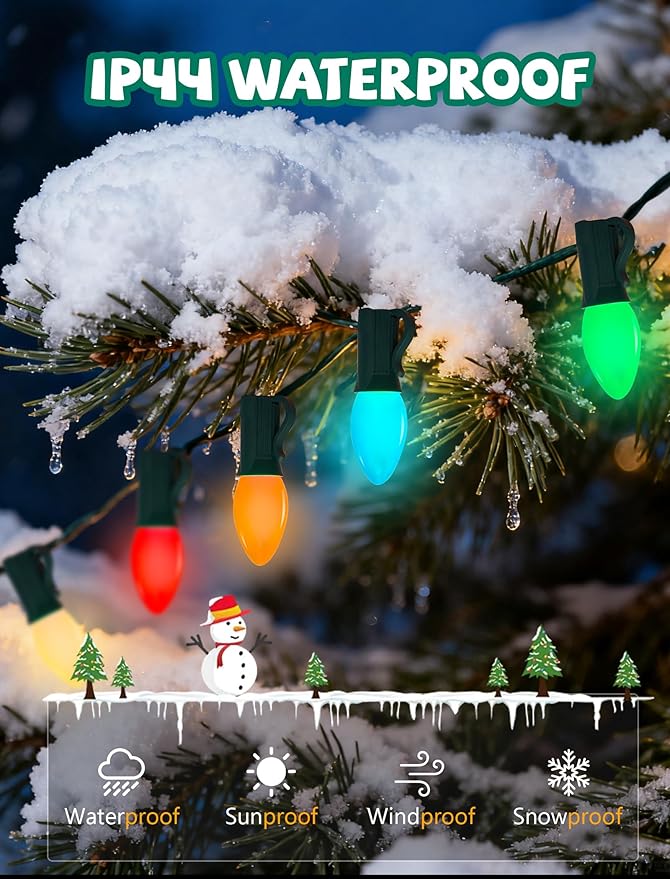 25 Pack C7 Replacement Light Bulbs, Vintage Multicolor Baked 0.6w LED Christmas Bulbs for Christmas String Lights, E12 Candelabra Base, Colorful Ceramic Light for Xmas Tree Patio Indoor Outdoor Decor