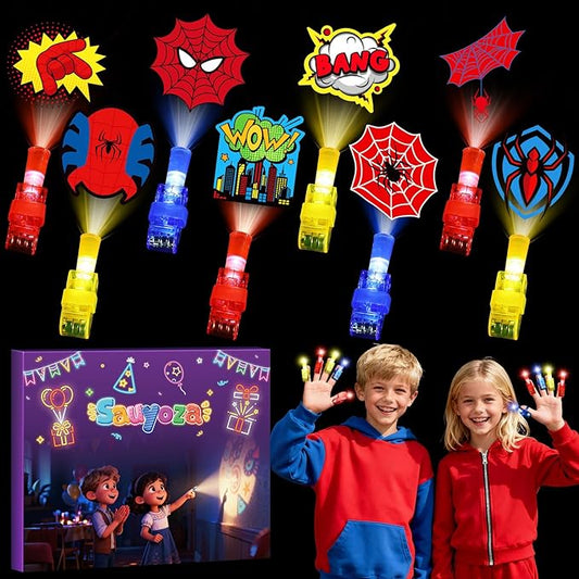 36 Pcs Spider Themed Party Favors LED Finger Lights for Kids, Superhero Glow in the Dark Party Supplies, Goodie Bag Stuffers Classroom Treasure Box Prizes for Boys Girls