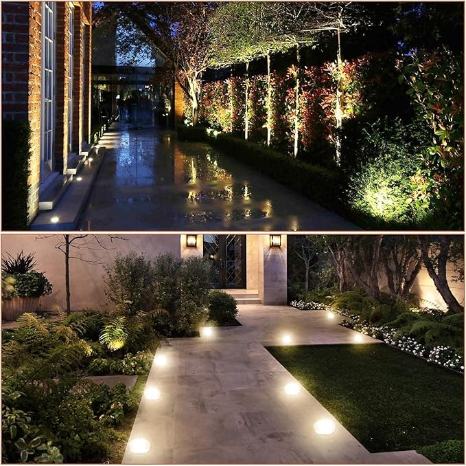 Junview Low Voltage Landscape Lights with Connectors Grated Top Anti-Glare LED Well Lights 12V-24V Waterproof Outdoor In-Ground Light 3000K Landscape Lighting for Garden Yard Deck Pathway (4)