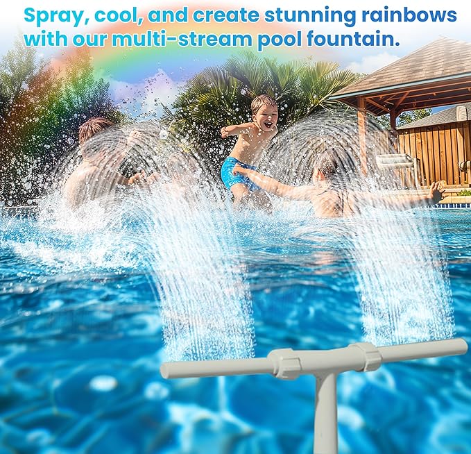 8 Spray Pool Fountain for Above & In-Ground Pools, Adjustable Multi-Stream Sprinkler with Rainbow Effect, Cooling & Decoration