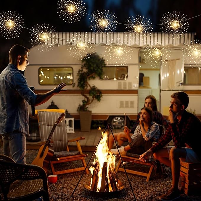 5 Pack Solar Firework Lights, 450 LED 8 Modes Dimmable Waterproof Hanging DIY Starburst Fairy Lights with Remote Timer for Garden Indoor Outdoor Decoration (Warm White, 450)