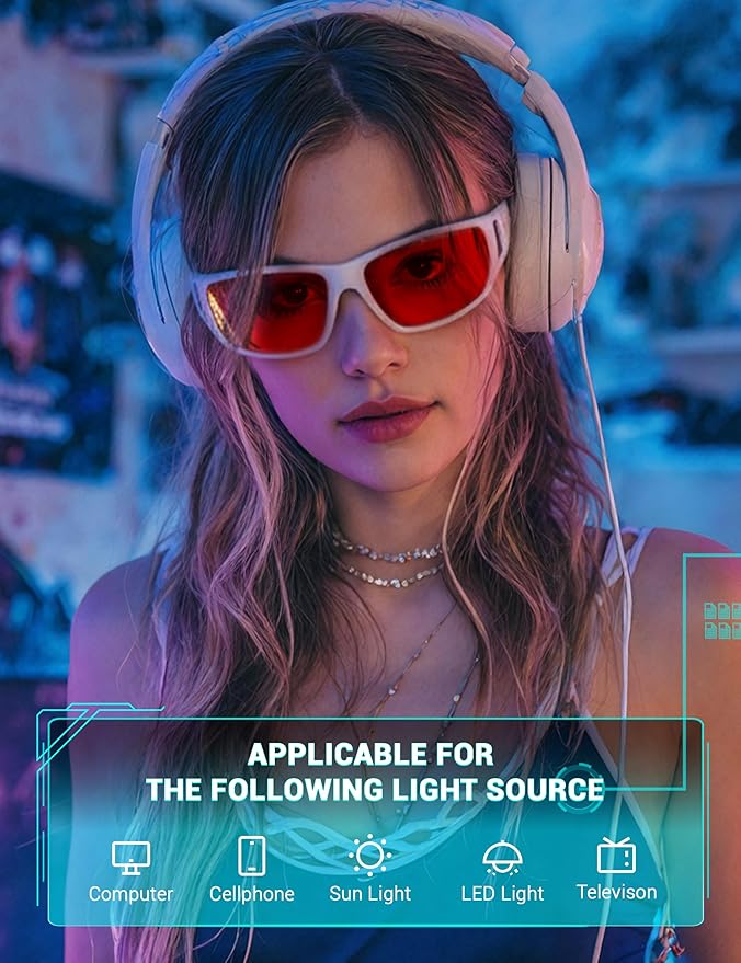 TIJN Sonia Sleep Glasses for Blue & Green Light Blocking,Red Lens with Dual AR Coating,Wraparound Frame for Gaming Screen