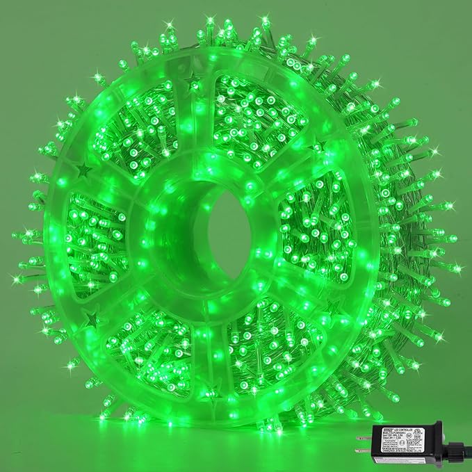 QITONG 165ft 500 LED Green St Patricks Day Lights, 8 Modes Outdoor String Lights Plug in, Clear Wire Twinkle Christmas Light Indoor
