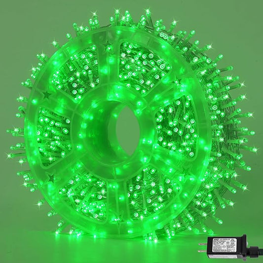 QITONG 165ft 500 LED Green St Patricks Day Lights, 8 Modes Outdoor String Lights Plug in, Clear Wire Twinkle Christmas Light Indoor
