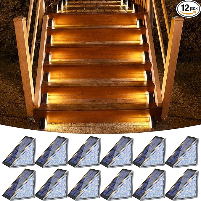 VOLISUN Solar Step Lights for Outside, Solar Stair Lights Outdoor Waterproof IP67, LED Outdoor Step Light, 80 Lumen, Deck Light for Outside, Front Porch and Patio(Black,12 Pack)
