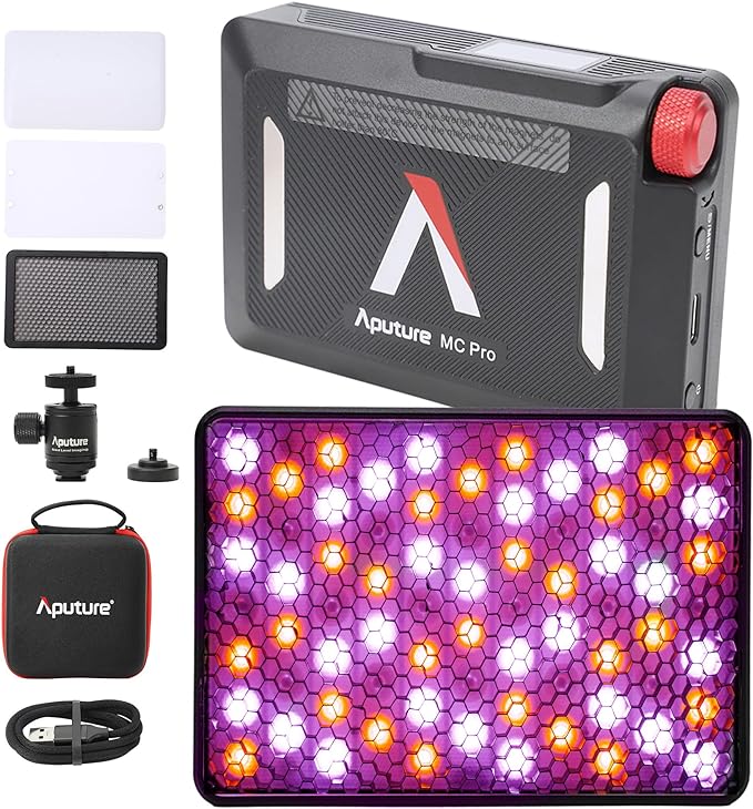 Aputure MC PRO On Camera Video Light,LED Camera Light Panel,2,000-10,000k,Magnet Adsorption Function,Dust and Waterproof,App Control for Vlogging, Photography, Video Conference,TikTok