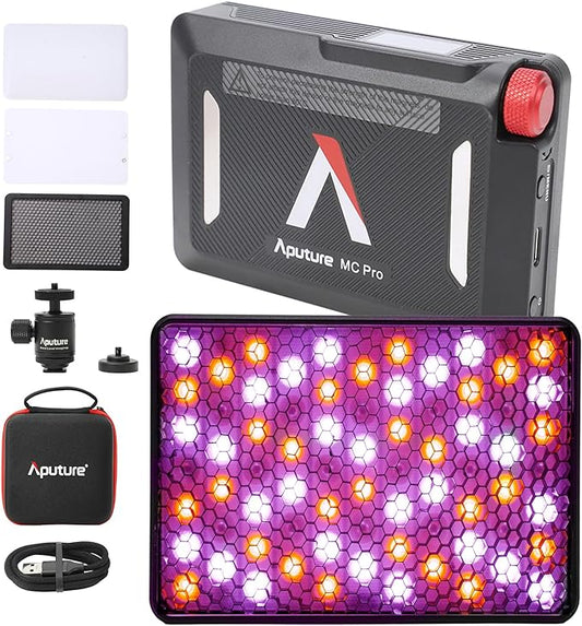 Aputure MC PRO On Camera Video Light,LED Camera Light Panel,2,000-10,000k,Magnet Adsorption Function,Dust and Waterproof,App Control for Vlogging, Photography, Video Conference,TikTok