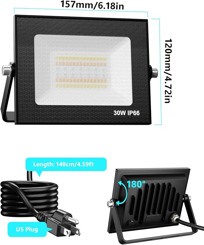 Smart Flood Light Outdoor, 30W App Controlled LED Flood Lights, RGB Color Changing & Dimmable, IP66 Waterproof Landscape Security Lighting, 2 Pack