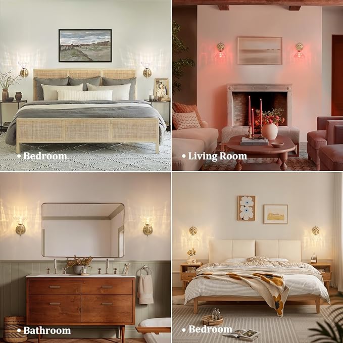 Battery Operated Wall Sconce, Vintage Rechargeable Wall Lights with Clear Lily Glass Shade, Wireless Indoor Wall Lamp with Remote for Bedroom Living Room Bathroom Hallway