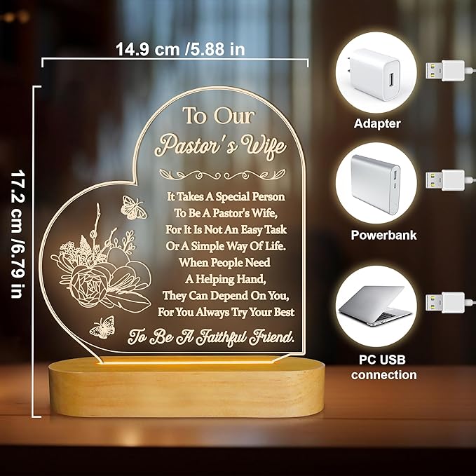 Pastors Wife Appreciation Gifts for Women, 3D Illusion Lamp for Preachers Wife Church Gifts, Soft Warm Night Light for Bedroom Decor
