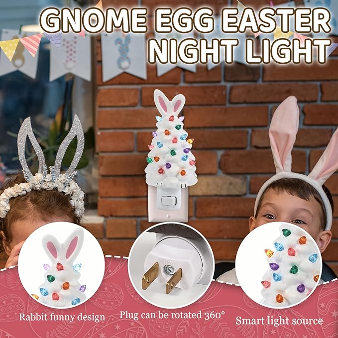 Bunny Campfire Nightlight Bunny Lamp Easter Night Light Plug Into Wall Rabbit with Easter Egg Carrot Night Lamp Easter Bedroom Bathroom Decoration (Tree)
