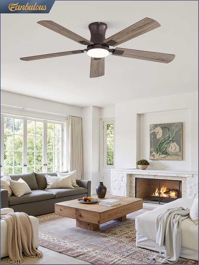 Fanbulous 52 inch ceiling fan with light, Low Profile Ceiling Fan with Light, App&Remote Control, Dimmable LED Light, Flush Mount Ceiling Fan for Indoor Bedroom Living Room, Qiuet DC Motor