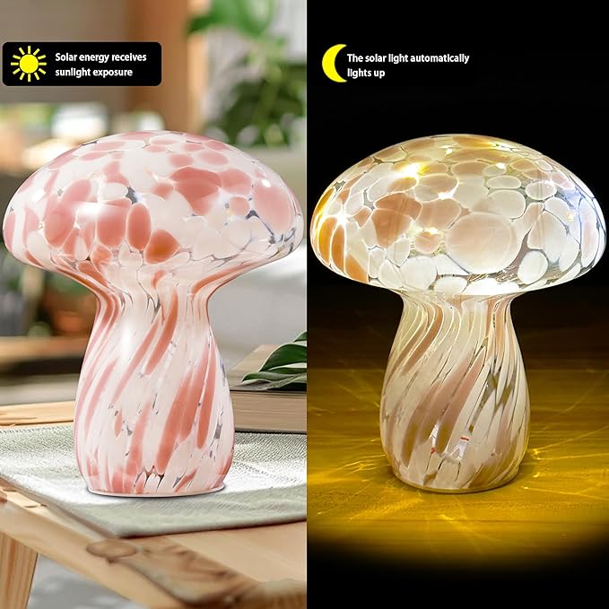 Mushroom Lamp Bedside Table Lamp, 7.0 inches, Semi Transparent Glass Table Lamp Suitable for Bedrooms, Living Rooms, Dining Rooms, Modern Style Aesthetic Cute Home Decoration (Light Purple)