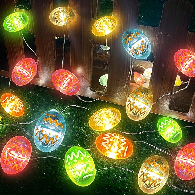 TURNMEON Easter String Lights Easter Decorations, 10 Ft 30 LED Egg Light Battery Operated Easter Lights Copper Wire Fairy Lights for Home Indoor Outdoor Decor Window Tree Party Hunt