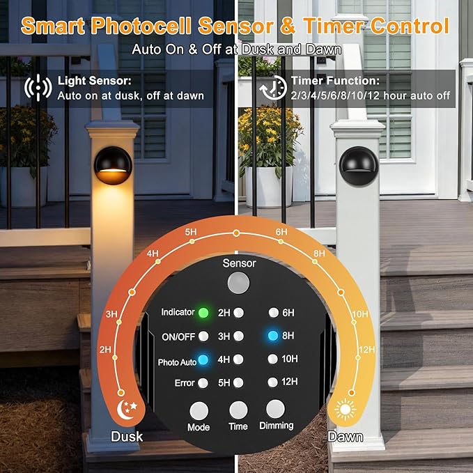 Low Voltage LED Deck Lights Kit with Transformer Timer, Dusk-to-Dawn Outdoor Step Lights Waterproof IP67, Warm White, Surface Mount Stair Lights for Deck, Patio, Railing, Fence (6 Pack)