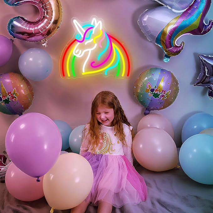 Unicorn Neon Sign for Wall Decor Dimmable Rainbow Unicorn LED Neon Light for Girls Room Decor Colorful Anime Signs for Kids Room Bedroom Party Birthday Gifts for Girls Kids Size 13.8 * 11.9in(P041)