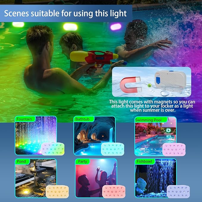 Pool Lights, Upgraded Rechargeable Submersible LED Lights with 16 High-Brightness LEDs, IP68 Waterproof 20 Colors Hot Tub Underwater Pool Light for In-Ground & Above-Ground Pool 1 Pack