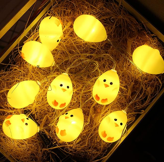 Little Yellow Chicken String Light Easter Decorations, Cute Animal Chicken Decoration Lights, Battery Operated 4.9 ft 10 LED Lights for Home Decor, Party, Birthday, Camping, Kid Bedside lamp