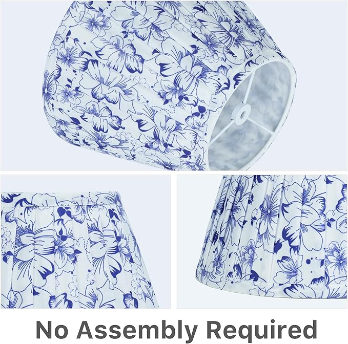 Blue and White Floral Lamp Shades Set of 2, 5x9x6.2 Inch Small Empire Pleated Lampshades, Fabric Cover for Table Lamps(Spider Fitter), No Assembly, Stylish Upgrade for Nightstand, Desk & Accent Lamps
