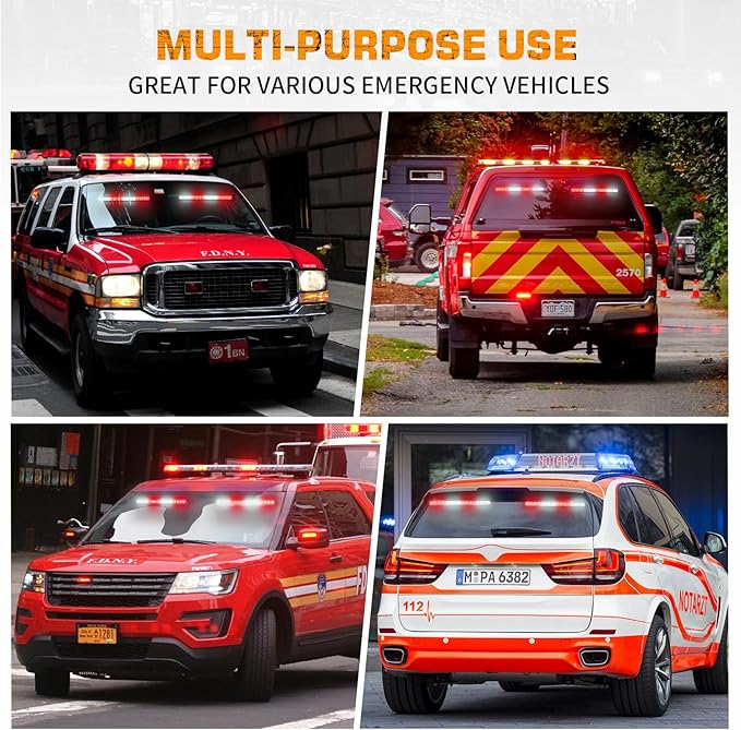 XRIDONSEN 2 in 1 Red White Traffic Advisor Light Bar 2x17.7 inch 144 LED Warning Safety Strobe Interior Front Windshield Rear Window Emergency Volunteer Firefighter Lights for Vehicles POV Fire Trucks