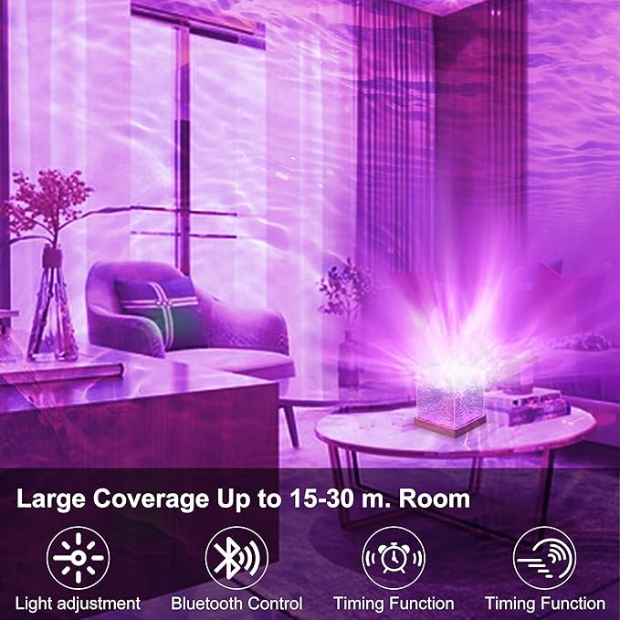 RICHMYC Ocean Wave Projector Light, 16 Colors Gradual Rotating Water Lamp with Remote Control, Beach Decor Sea Themed Northern Lights Projector for Office Bedroom Bar Restaurant(Large Wood)