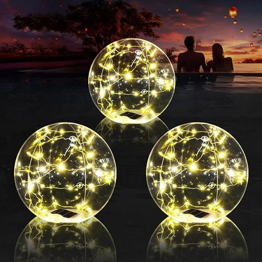Floating Pool Lights, 15 Inch Warm White Solar Pool Light That Float, IP68 Waterproof Inflatable Light Up Pool Balls, Float or Hang Solar Floating Lights for Pool, Wedding, Party Decor - 1PC