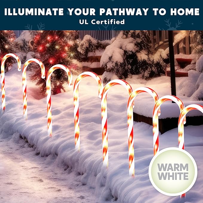 Joiedomi 12 Pcs Christmas Candy Cane Pathway Markers Lights, 12” Stakes Lights, Outdoor Decorations for Holiday Xmas Indoor Yard Patio Garden Walkway