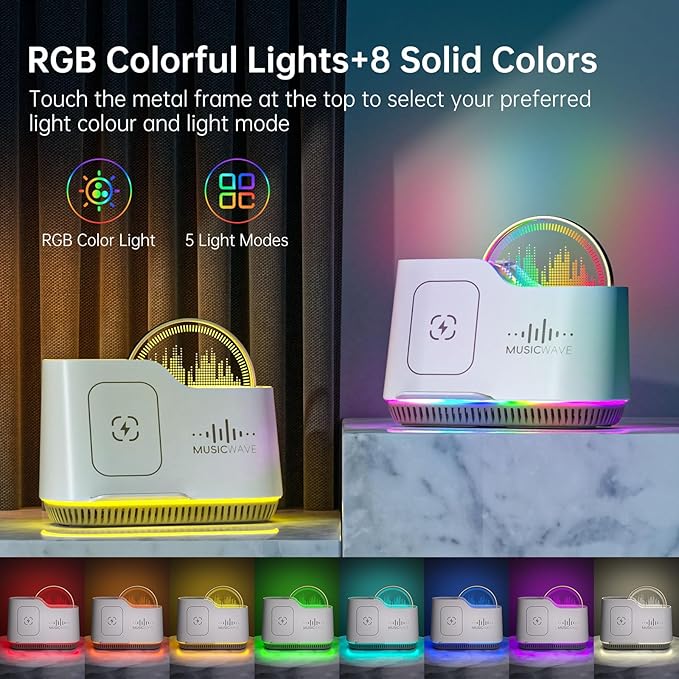Night Light Bluetooth Speaker, Touch Control Bedside Lamp with Dimmable Dynamic Colored Lights, 15W Wireless Charging Station, Phone Holder, Gifts for Girls Boys Women Gifts Room Decor