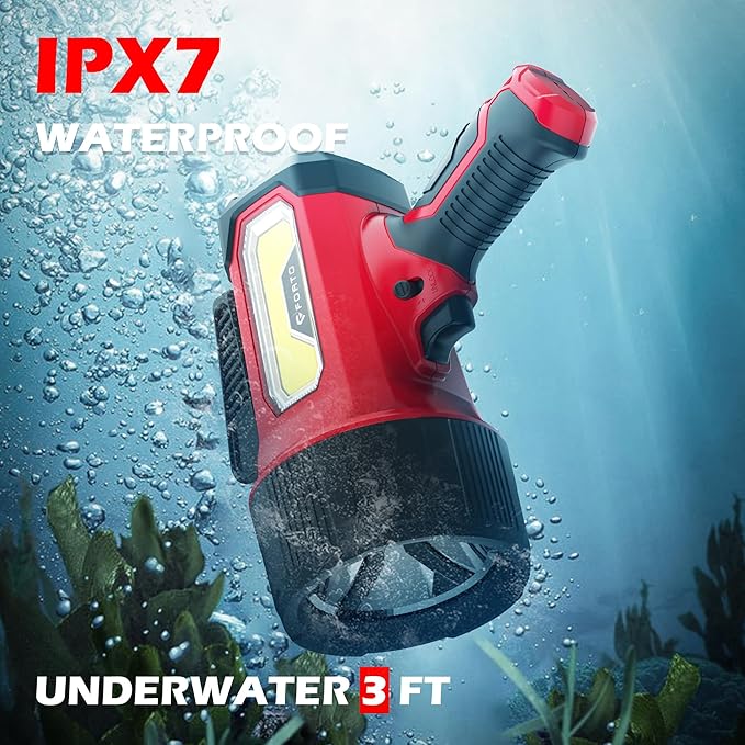 FORTO Rechargeable Spotlight Flashlight with 80000 Candela, 200000 Lumens Handheld Spotlight with Foldable Stand, 6 Modes IPX7 Waterproof LED Spot Lights for Boating Hunting Hiking (Red)
