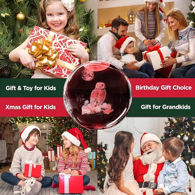 3D Owl Crystal Ball Night Light with Remote Upgraded 3.15 in Owl Figurines Glass Ball Lamp with 16 Color Wooden LED Base Owl Snow Globes Decor Gifts for Kids Teens Women