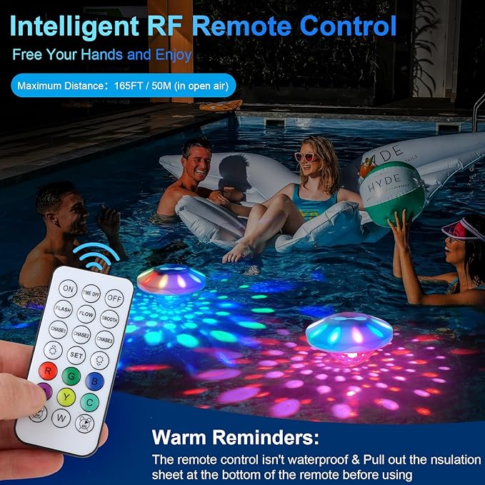 Floating Pool Lights with Remote: (4 Pack) Pool Light with 6 Dynamic Lighting Effects Rechargeable RGB Color Changing Pool Float Lights for Pond Bathtub Hot Tub Garden Party