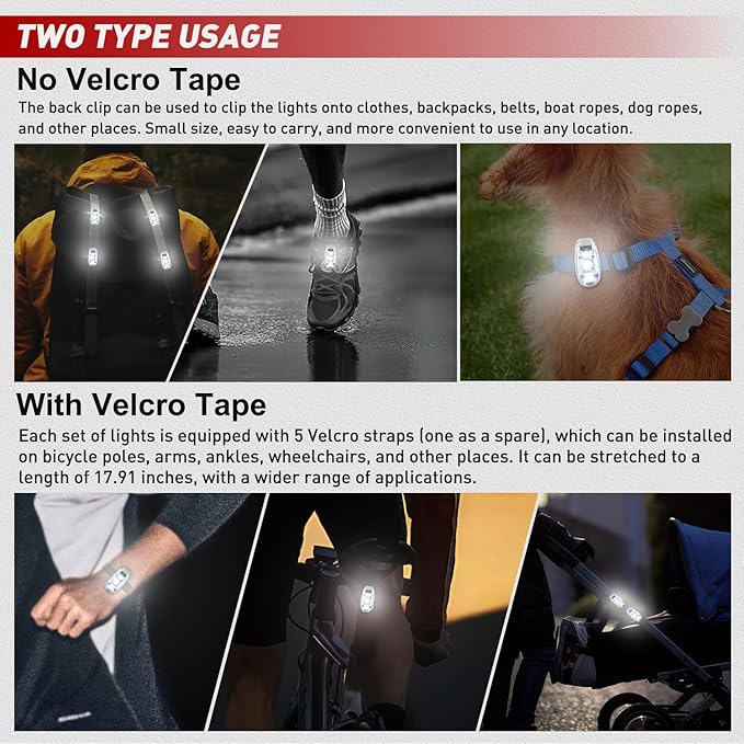 Nilight LED Safety Light 4PCS White Marine Navigation Bike Tail Lights Three Modes Waterproof Reflective Gear Clip On Flash Strobe Indicator Lamp for Night Boating Fishing Cycling Jogging