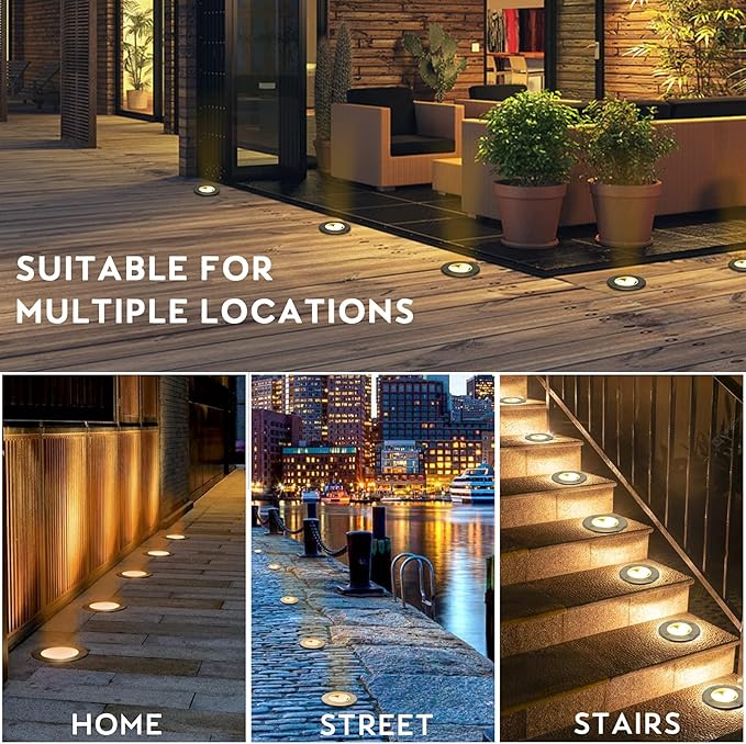 Low Voltage In-ground Light LED Well Lights Landscape Lighting 3W 12V 24V Outdoor Landscape Light Waterproof IP67 Pathway Driveway Deck Step Fence Garden Lights (Warm White)