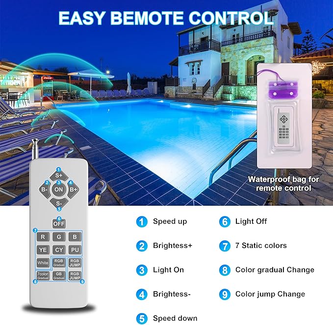RGBW Pool Light Bulb for Inground Pools – 90W LED Swimming Pool Lights Bulb with 12 Color Modes, Adjustable Brightness & Speed, Remote Control, Energy Efficient, E26 Base