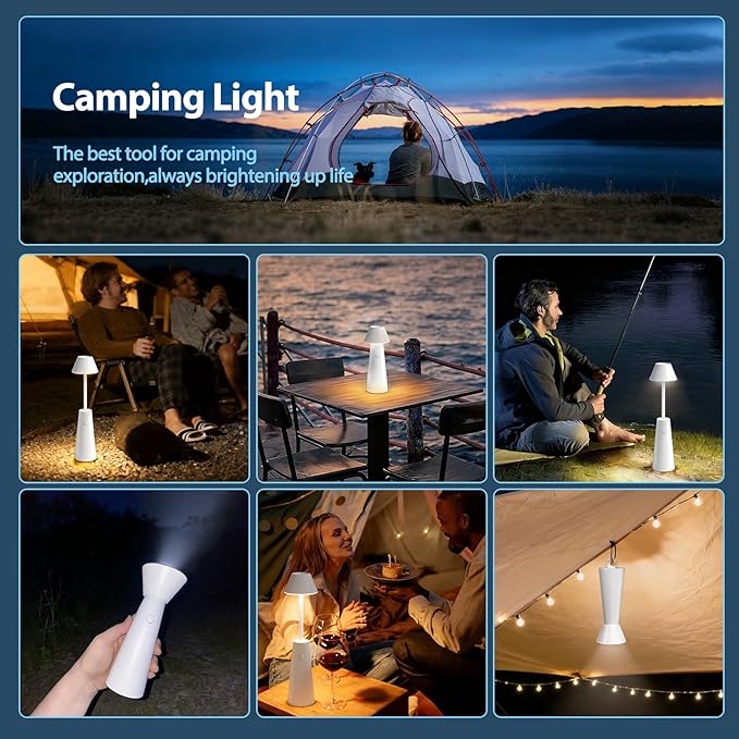 LED Camping Lantern,Cordless Rechargeable Table Lamp with Adjustable Height,3-in-1 Portable Bedside Lamp,2 Color Modes,Small Rechargeable Lamp for Camping,Emergencies, Power Outages,Outdoor Activities