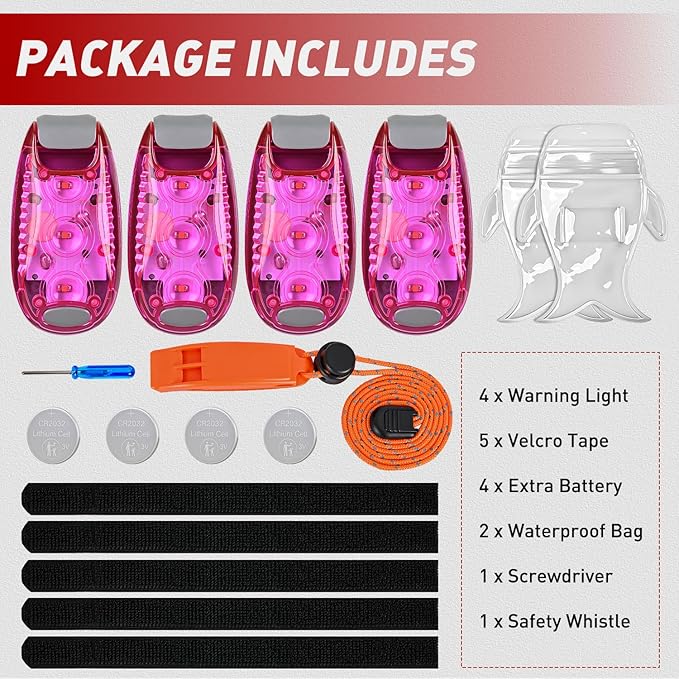 Nilight LED Safety Light 4PCS Pink Marine Navigation Bike Tail Lights Three Modes Waterproof Reflective Gear Clip On Flash Strobe Indicator Lamp for Night Boating Fishing Cycling Jogging