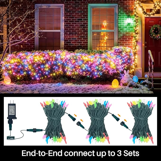 LAMPHOME Pastel Easter Lights String, Multicolor Christmas Mini Light, 32.5FT 100 LED with 16 Light Modes Green Wire, Fairy Lights Plug in for Outdoor Xmas Trees Garland Wreath Holiday Decorations