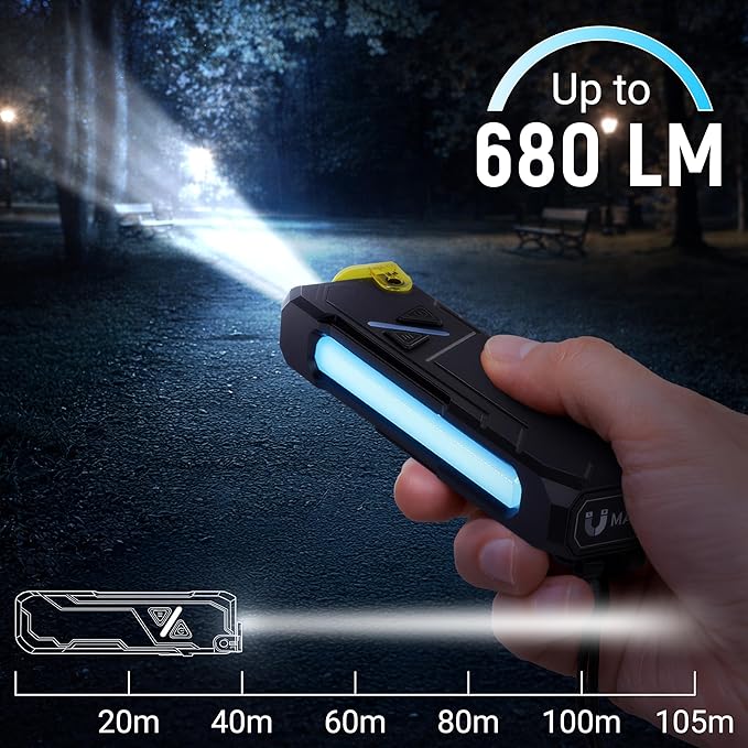 Rechargeable EDC Flashlight, 680 Lumens Waterproof Portable LED Flashlight with RGB Light, 10W USB-C Charging, Aluminum Alloy Magnetic Keychain Flashlight for Outdoor and Camping (Black)