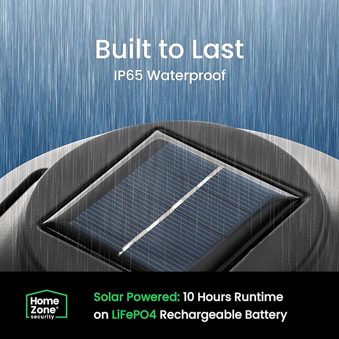 Home Zone Security 2-Pack Solar Wall Hanging Lights LiFePO4 Battery 3000K Warm 20lm Up to 12 Hours Dawn Motion Sensor Auto, IP65 Waterproof, No Wiring Required, Aluminum and Glass Construction