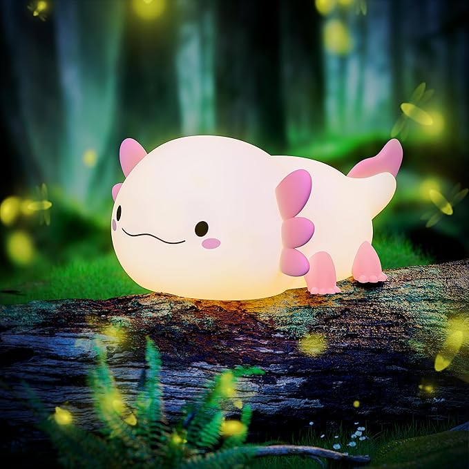 Axolotl Night Light, LED Cute Silicone Nursery Axolotl Lamp for Kids, Rechargeable Squishy Nightlight Touch Nightlight Bedside Lamp with 20 Minutes Timer for Breastfeeding, Funny Decor, Cute Gifts