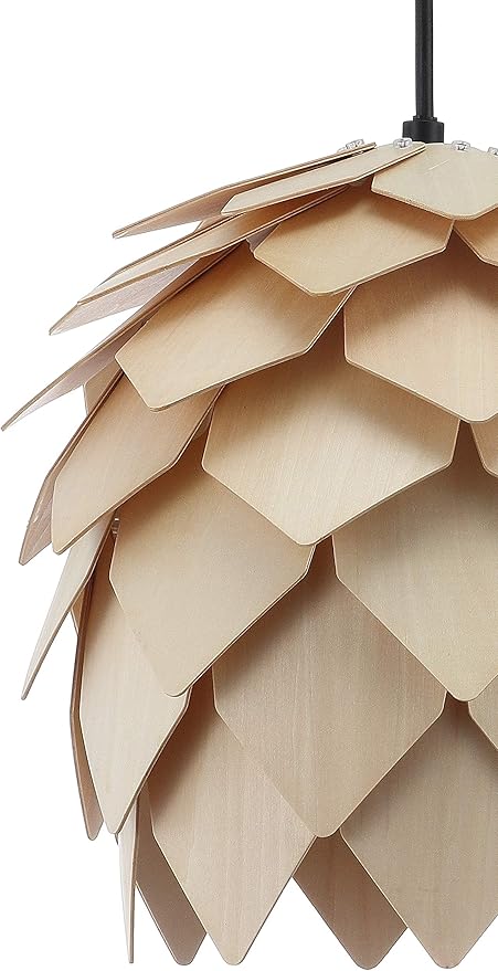 JONATHAN Y 11.75" Natural/Black 1-Light Wood Pendant Light, Organic Modern Scandinavian Artichoke Silhouette, Adjustable Height Ceiling Fixture, UL Listed, LED Bulb Included JYL6125A
