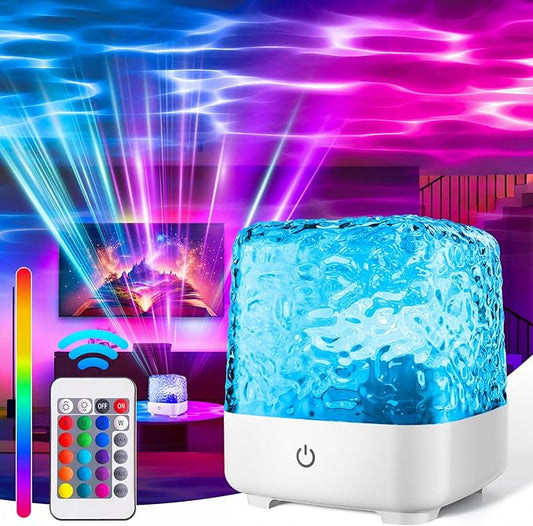 Northern Lights Projector, 2000 mAh Wireless 16 Colors Luminorthe Cube Crystal Lamp with Touch/Remote Control, Rechargeable Ocean Wave Night Light Projector for Kids, Room Decor, Bedroom (2000 mAh)