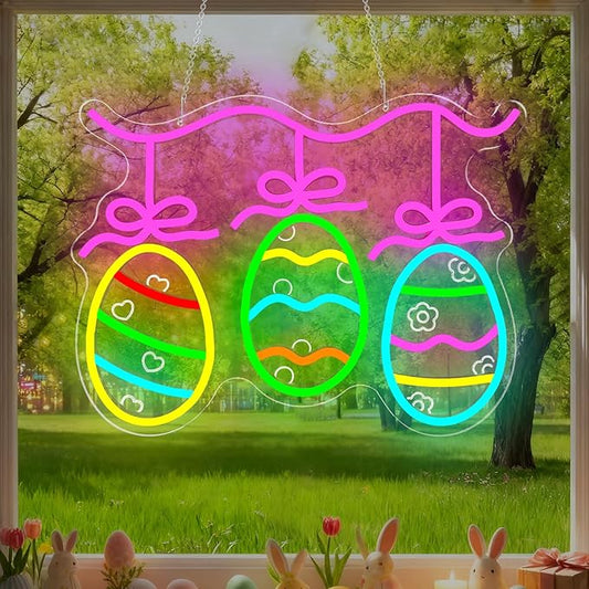 Easter Egg Neon Sign Eggs Decorations LED Sign for Home Dimmable Colorful Easter Light Sign for Bar Office Bedroom Light Up Bunny Sign Eggs Wall Art Festive Gifts for Kids Girls