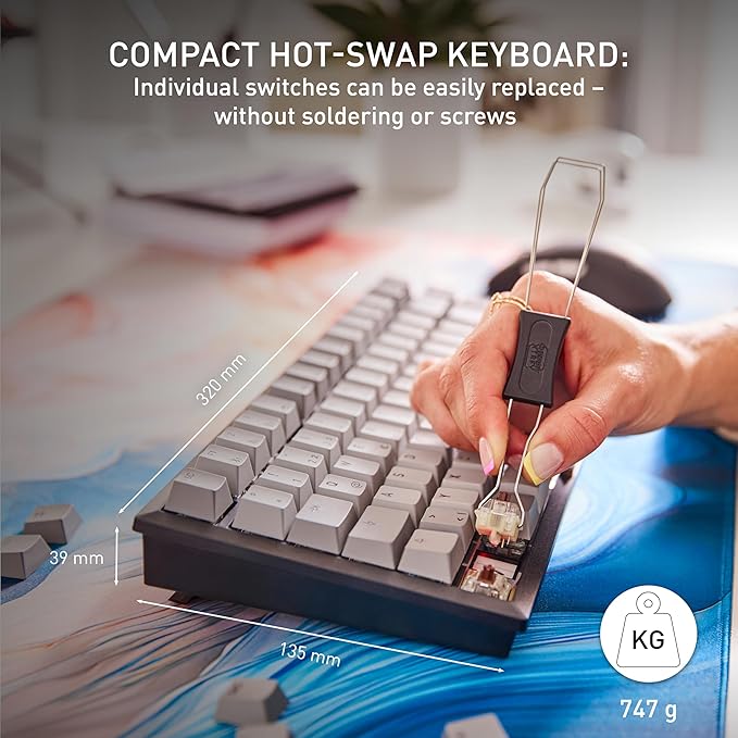 Cherry KW 300 MX Black Mechanical Keyboard | Compact hot-swappable | Sound-Proofed housing | Multi Connection | MX2A Brown Switches
