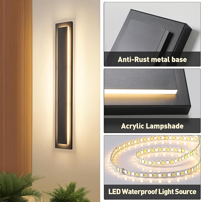 39.4 in Long Outdoor LED Wall Lights Exterior Lighting Fixtures, Modern Exterior Garage Wall Light,Outside Light Fixtures for House,Patio,Front Porch,36W Black Outdoor Wall Sconce 3000K