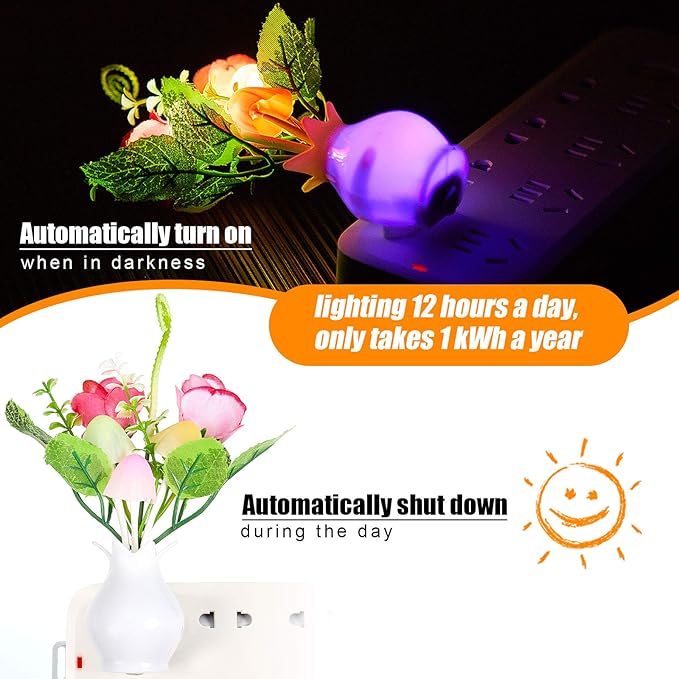 Mudder 6 Pack Mushroom Night Light LED Night Light Plug in Lamp 7 Color Changing Magic Cute Shaped Lamp Wall Decor for Adults Bathroom Home(Lotus Leaves, Rose)